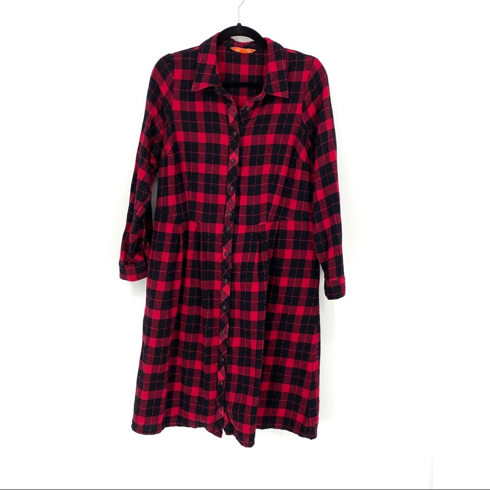 Modcloth Flannel Buffalo Plaid Long Sleeve Dress